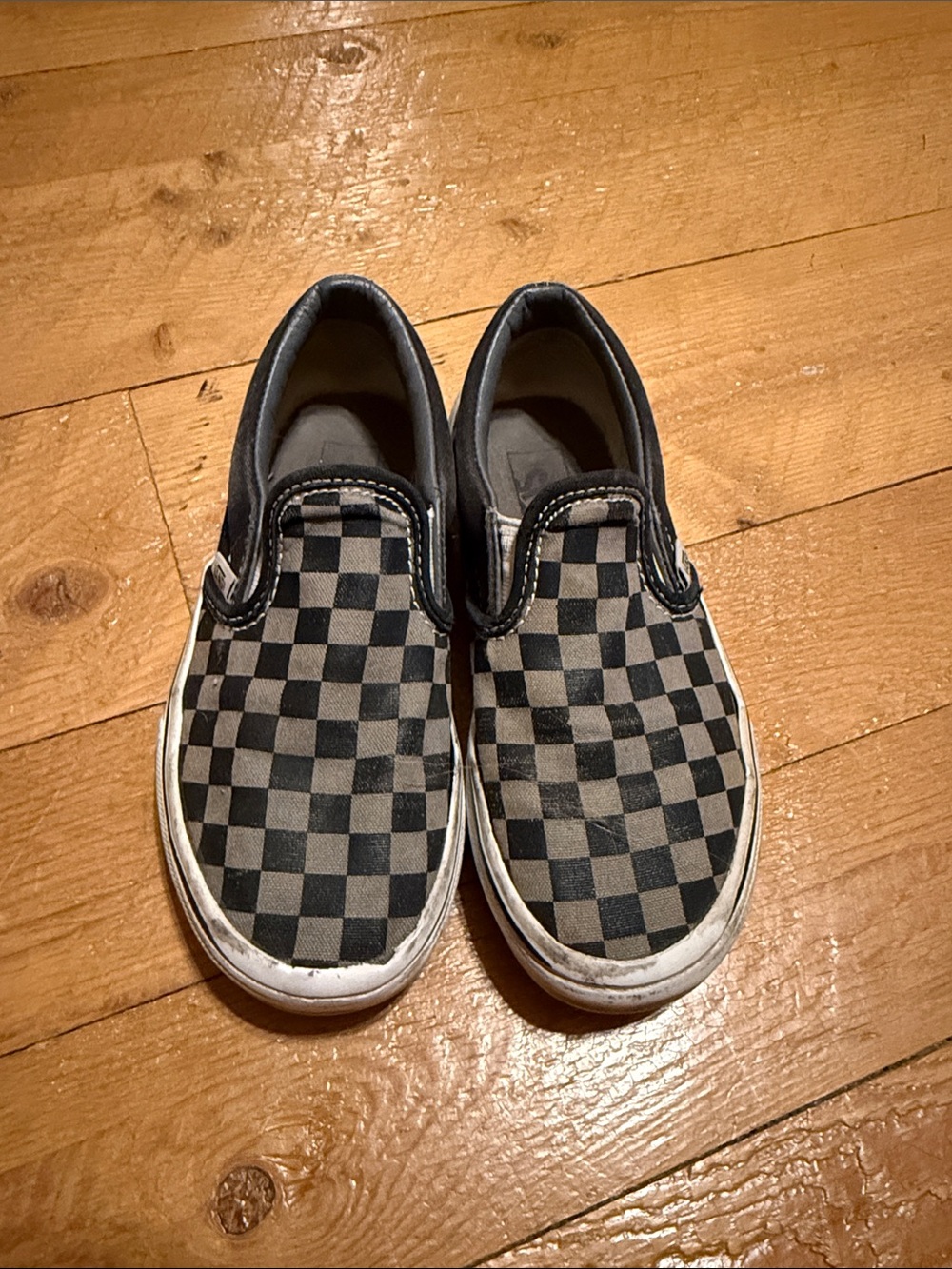 Kids Black and Gray Check Slip-On Vans Size 1